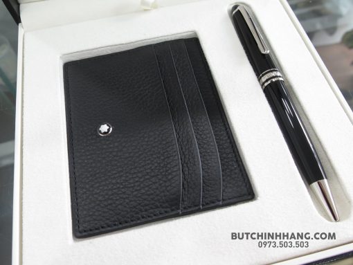 Bộ set bút Montblanc Meisterstuck Classique platinum-coated BallPoint Pen – Ví đựng thẻ tín dụng Montblanc Meisterstuck Mới Nguyên Hộp