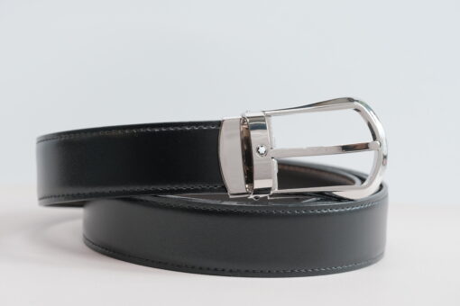 Thắt lưng Montblanc Rounded Trapeze Shiny Palladium-Coated Pin Buckle Leather Belt 118425  – 3cm