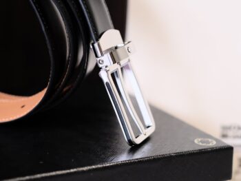 Thắt lưng Montblanc Rectangular Shiny ST Steel Pin Buckle Leather Belt 118418 - that lung montblanc rounded trapeze shiny palladium coated pin buckle leather belt 118425 3cm 5 scaled