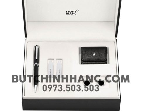 Bộ set bút Montblanc Essentials Men’s  Platinum Classique Ballpoint Pen and Cufflinks, Collars Stiffeners 115058