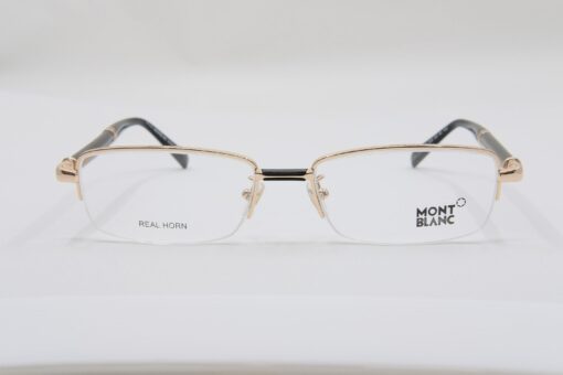 Montblanc Semi-Rimless Eyeglasses Rose Gold Black Horn Mb434