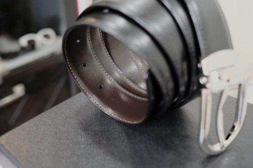 Thắt lưng Montblanc Horseshoe SH Palladium – coat Pin Buckle Reversible Black & Brown Leather Belt 123890