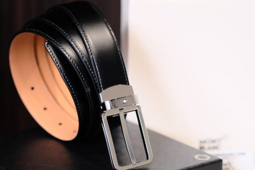 Thắt lưng Montblanc Rectangular Shiny ST Steel Pin Buckle Leather Belt 118418