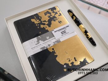 Bộ set bút quà tặng Montblanc Meisterstuck Solitaire Calligraphy Gold Leaf Rollerball Pen & sổ da
