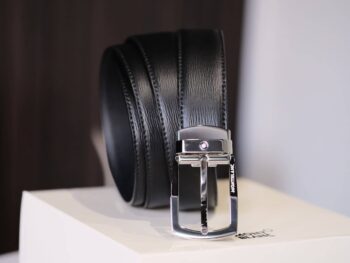 Thắt lưng Montblanc Trapeze Shiny Stainless Steel Pin Buckle Belt 116706 - 3cm - that lung montblanc contemporary reversible leather belt 38157