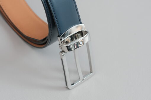 Thắt Lưng Montblanc Rectangular Shiny Stainless Steel Pin Buckle Blue Smooth Leather 118419  – 3cm