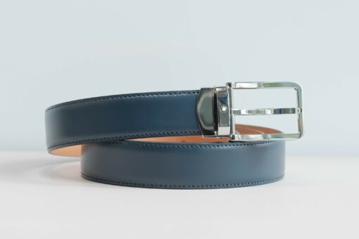 Thắt Lưng Montblanc Rectangular Shiny Stainless Steel Pin Buckle Blue Smooth Leather 118419  - 3cm