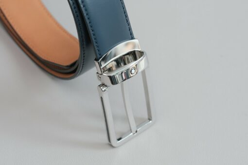 Thắt Lưng Montblanc Rectangular Shiny Stainless Steel Pin Buckle Blue Smooth Leather 118419  - 3cm - Hình ảnh 5