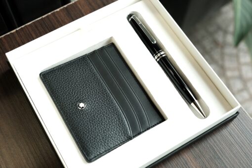 Bộ set bút Montblanc Meisterstuck Classique Platinum Ballpoint Pen & pocket holder 6cc 128955