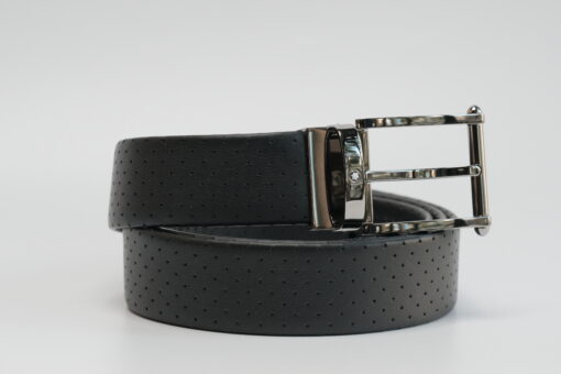 Thắt lưng Montblanc Contemporary Line Rectangular Shiny Rut-Coated Pin Buckle Perforated Leather Black 118769 – 3,5cm