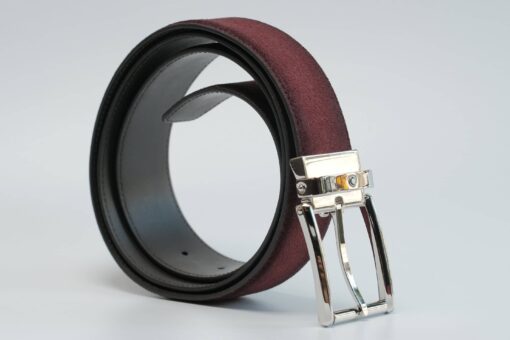 Thắt lưng Belt Casual Line Rect Shiny Pall Pin Buckle Burgundy Sfumato Suede LT Strap 116723 - 3,5cm - Hình ảnh 2