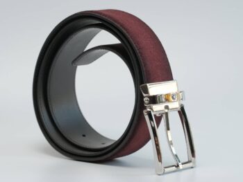 Thắt lưng Belt Casual Line Rect Shiny Pall Pin Buckle Burgundy Sfumato Suede LT Strap 116723 - 3,5cm - Ảnh 2