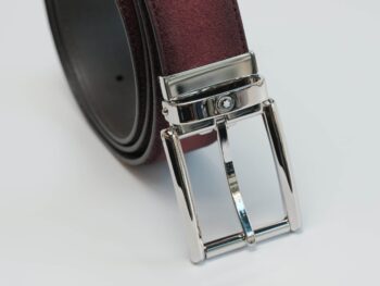Thắt lưng Belt Casual Line Rect Shiny Pall Pin Buckle Burgundy Sfumato Suede LT Strap 116723 - 3,5cm - Ảnh 4