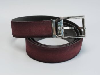 Thắt lưng Belt Casual Line Rect Shiny Pall Pin Buckle Burgundy Sfumato Suede LT Strap 116723 - 3,5cm