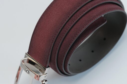 Thắt lưng Belt Casual Line Rect Shiny Pall Pin Buckle Burgundy Sfumato Suede LT Strap 116723 - 3,5cm - Hình ảnh 5