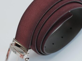 Thắt lưng Belt Casual Line Rect Shiny Pall Pin Buckle Burgundy Sfumato Suede LT Strap 116723 - 3,5cm - Ảnh 5