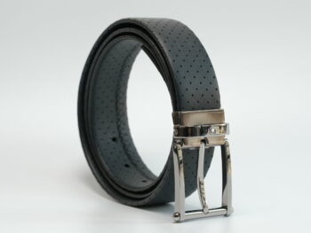 Thắt lưng Montblanc Contemporary Line Rectangular Shiny Rut-Coated Pin Buckle Perforated Leather Black 118769 - 3,5cm - Ảnh 2