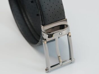 Thắt lưng Montblanc Contemporary Line Rectangular Shiny Rut-Coated Pin Buckle Perforated Leather Black 118769 - 3,5cm - Ảnh 4