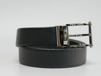 Thắt lưng Montblanc Contemporary Line Rectangular Shiny Rut-Coated Pin Buckle Perforated Leather Black 118769 - 3,5cm