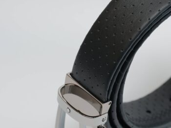 Thắt lưng Montblanc Contemporary Line Rectangular Shiny Rut-Coated Pin Buckle Perforated Leather Black 118769 - 3,5cm - Ảnh 5