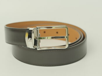 Thắt lưng Montblanc Rectangular Shiny Stainless Steel Pin Buckle Brown Smooth Leather 118420  - 3cm