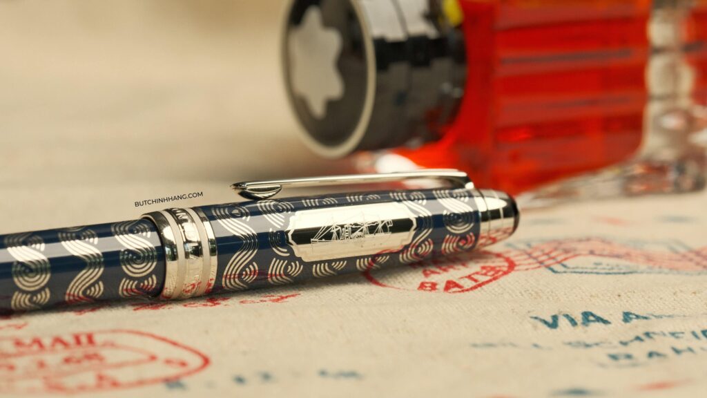 Thép và sơn mài xanh - Bút bi xoay Montblanc Meisterstuck Around the World in 80 Days Solitaire Midsize - thep va son mai xanh but bi xoay montblanc meisterstuck around the world in 80 days solitaire midsize