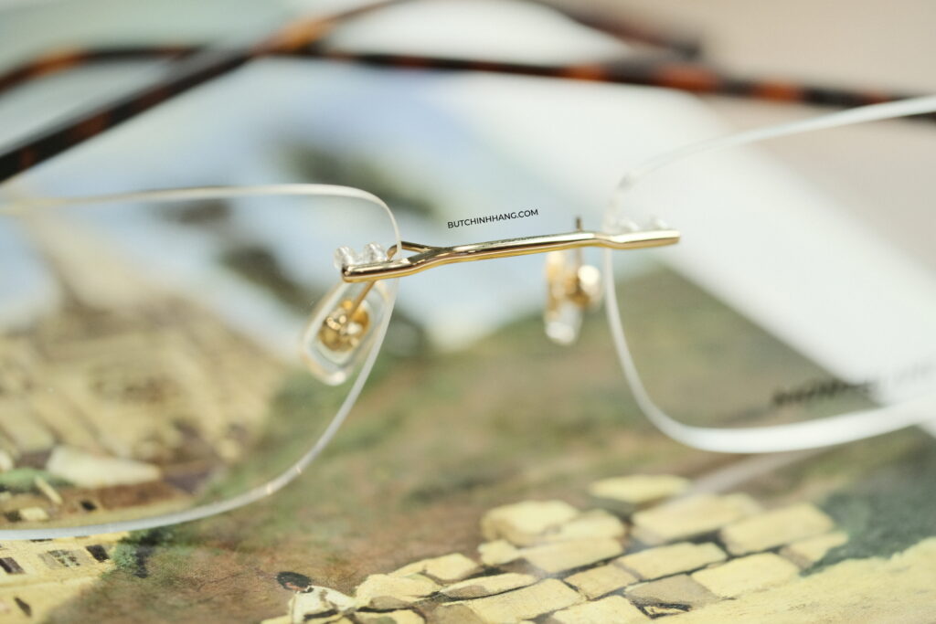 Gọng kính Montblanc Rimless Eyeglasses MB0221O - Chiếc kính kết hợp giữa nhựa hoa văn đồi mồi và kim loại mạ vàng DSCF4689