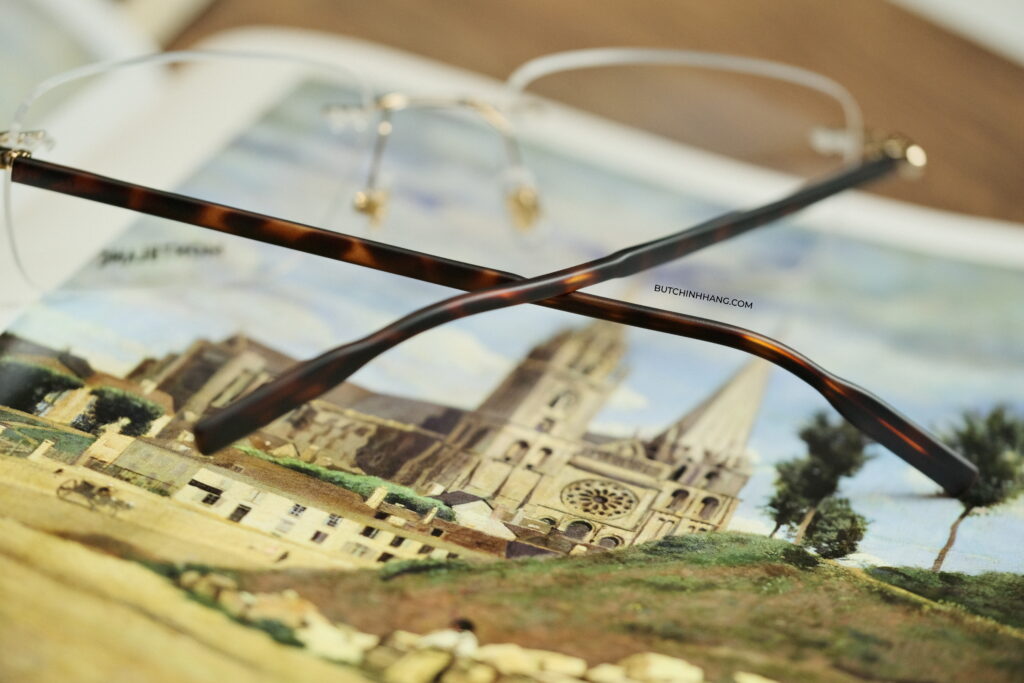 Gọng kính Montblanc Rimless Eyeglasses MB0221O - Chiếc kính kết hợp giữa nhựa hoa văn đồi mồi và kim loại mạ vàng DSCF4690
