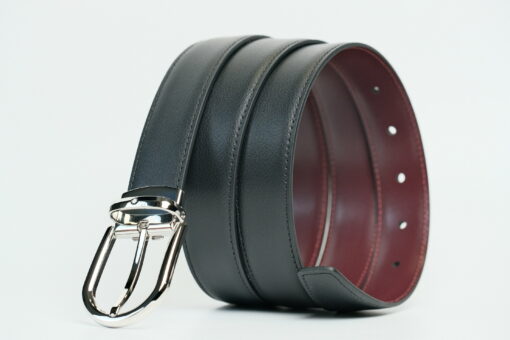 Thắt lưng Montblanc Shiny Palladium Black/burgundy reversible leather belt 128755 - 3cm - Image 3