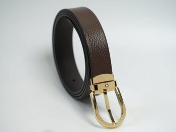 Thắt lưng Montblanc Horseshoe Stainless Steel Shiny Light Gold PVD Finish Pin Buckle Brown Grainy Leather Belt 129423 6 Thắt lưng Montblanc Horseshoe Stainless Steel Shiny Light Gold PVD Finish Pin Buckle Brown Grainy Leather Belt 129423 - 3cm - Ảnh 2