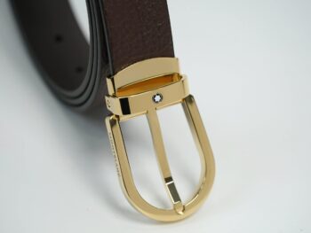 Thắt lưng Montblanc Horseshoe Stainless Steel Shiny Light Gold PVD Finish Pin Buckle Brown Grainy Leather Belt 129423 7 Thắt lưng Montblanc Horseshoe Stainless Steel Shiny Light Gold PVD Finish Pin Buckle Brown Grainy Leather Belt 129423 - 3cm - Ảnh 3