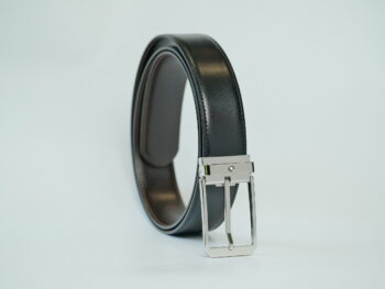Thắt lưng Montblanc Steel Pin Buckle Black/Brown Reversible Leather Belt 124383 - 3,5cm - Ảnh 2
