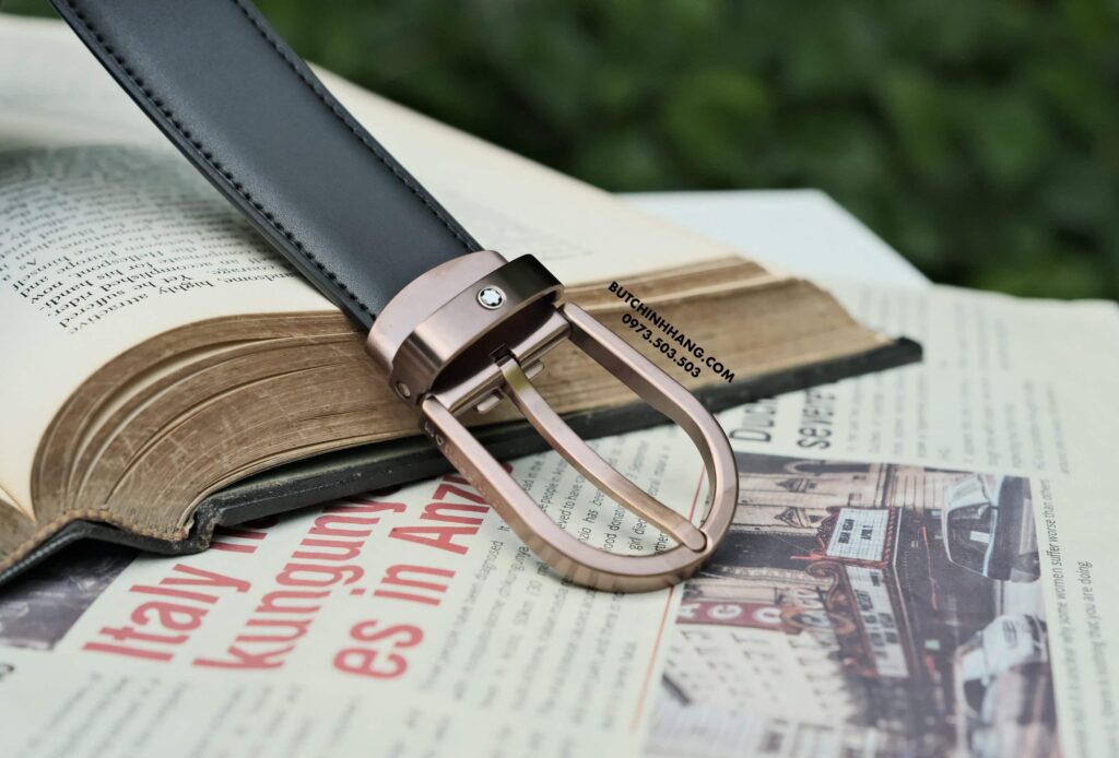 Thắt lưng Montblanc Horeshoe Stainless Steel Malt Bronze PVD Finish Pin Buckle Black Leather 129426 - 3cm - that lung montblanc horeshoe stainless steel malt bronze pvd finish pin buckle black leather 129426 3cm 1