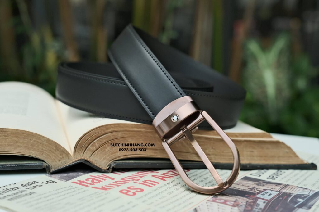 Thắt lưng Montblanc Horeshoe Stainless Steel Malt Bronze PVD Finish Pin Buckle Black Leather 129426 - 3cm - that lung montblanc horeshoe stainless steel malt bronze pvd finish pin buckle black leather 129426 3cm 2