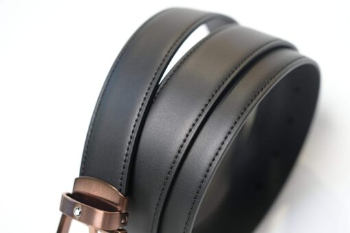 Thắt lưng Montblanc Horeshoe Stainless Steel Malt Bronze PVD Finish Pin Buckle Black Leather 129426 - 3cm - Image 4