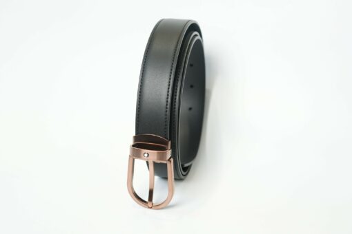 Thắt lưng Montblanc Horeshoe Stainless Steel Malt Bronze PVD Finish Pin Buckle Black Leather 129426 - 3cm - Image 2
