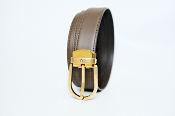Thắt lưng Montblanc Horseshoe Vintage Gold Pin Buckle Brown Plain Leather Belt 129424 – 3cm Thắt lưng Montblanc 2