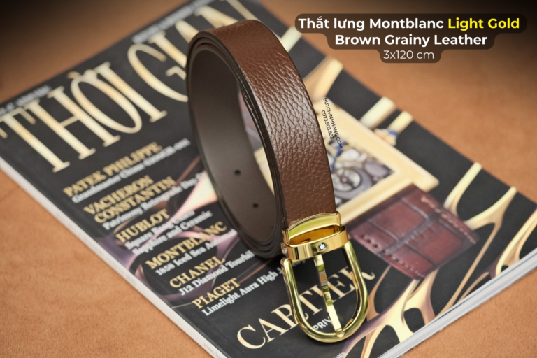 Mặt khoá vàng gold và dây da nâu hạt - Tạo nên mẫu thắt lưng Montblanc 129423 đầy cổ điển - 7 17