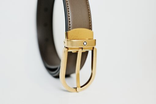 Thắt lưng Montblanc Horseshoe Vintage Gold Pin Buckle Brown Plain Leather Belt 129424 – 3cm Thắt lưng Montblanc 3