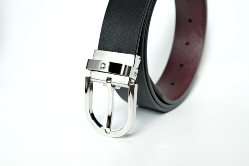 Thắt lưng Montblanc Horseshoe Pin Buckle Shiny Palladium Reversible Black&Mosto Saffiano Leather Belt 131176 – 3,5cm Thắt lưng Montblanc Mới Nguyên Hộp 3