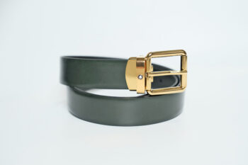 Thắt lưng Montblanc Rounded Square Vintage Gold Pin Buckle Green Brushed Leather Belt 129454 – 3cm Thắt lưng Montblanc Mới Nguyên Hộp