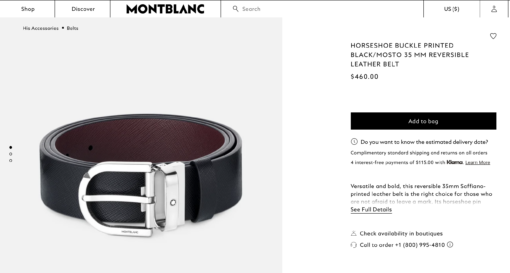 Thắt lưng Montblanc Horseshoe Pin Buckle Shiny Palladium Reversible Black&Mosto Saffiano Leather Belt 131176 – 3,5cm Thắt lưng Montblanc Mới Nguyên Hộp 7