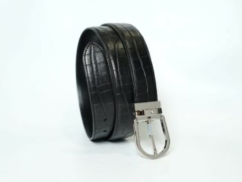 Thắt lưng Montblanc Horseshoe Buckle Printed Black/Plain Black Reversible Leather Belt 130016 - 3,5cm - that lung montblanc horseshoe buckle printed blackplain black reversible leather belt 130016 35cm 3 scaled