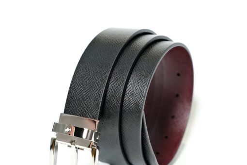 Thắt lưng Montblanc Horseshoe Pin Buckle Shiny Palladium Reversible Black&Mosto Saffiano Leather Belt 131176 - 3,5cm - Image 4