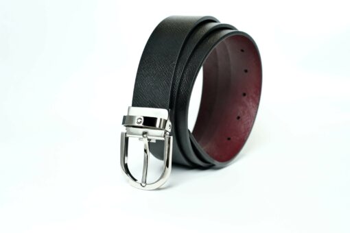 Thắt lưng Montblanc Horseshoe Pin Buckle Shiny Palladium Reversible Black&Mosto Saffiano Leather Belt 131176 - 3,5cm - Image 2
