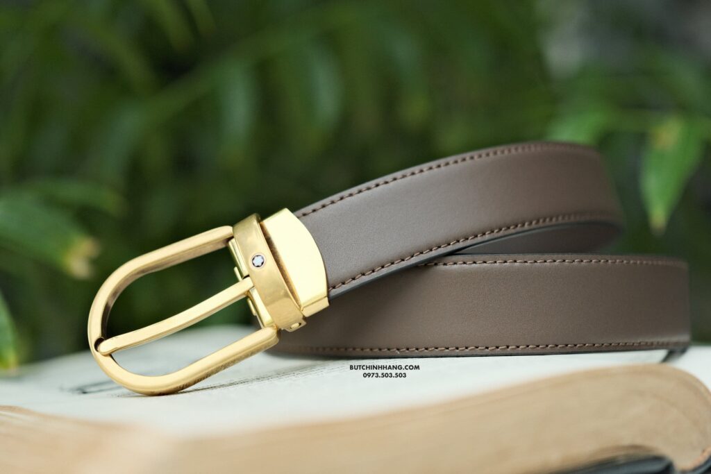 Thắt lưng Montblanc Horseshoe Vintage Gold Pin Buckle Brown Plain Leather Belt 129424 - 3cm - that lung montblanc horseshoe vintage gold pin buckle brown plain leather belt 129424 3cm 1