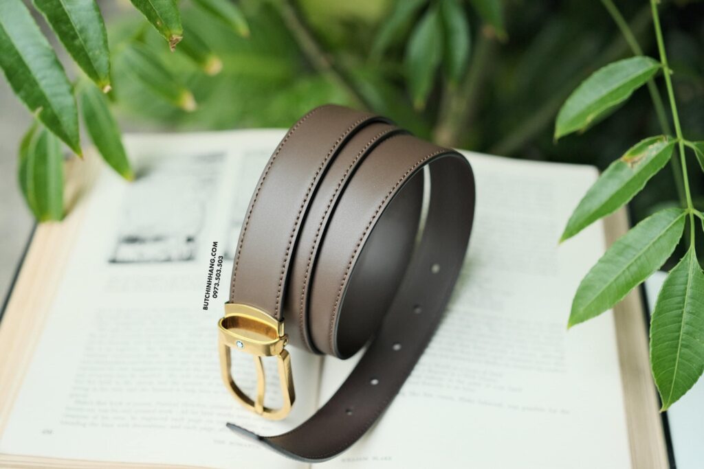 Thắt lưng Montblanc Horseshoe Vintage Gold Pin Buckle Brown Plain Leather Belt 129424 - 3cm - that lung montblanc horseshoe vintage gold pin buckle brown plain leather belt 129424 3cm