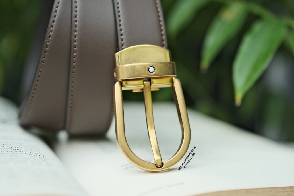 Thắt lưng Montblanc Horseshoe Vintage Gold Pin Buckle Brown Plain Leather Belt 129424 - 3cm - that lung montblanc horseshoe vintage gold pin buckle brown plain leather belt 129424 3cm 3