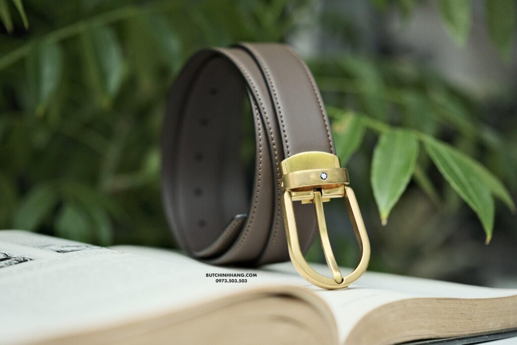 Thắt lưng Montblanc Horseshoe Vintage Gold Pin Buckle Brown Plain Leather Belt 129424 - 3cm - that lung montblanc horseshoe vintage gold pin buckle brown plain leather belt 129424 3cm 4