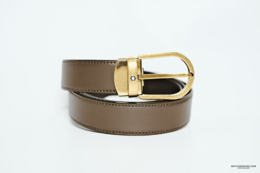 Thắt lưng Montblanc Horseshoe Vintage Gold Pin Buckle Brown Plain Leather Belt 129424 - 3cm